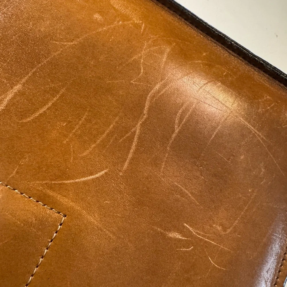 Vintage Aged Worn Brown Leather Expandable Lawyer Men's Briefcase